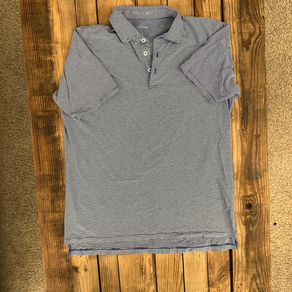 B. Draddy Mens Pima Cotton Spandex Striped‎ Polo Shirt Navy White Small